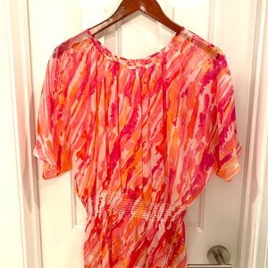 Blouse, pink / orange / white